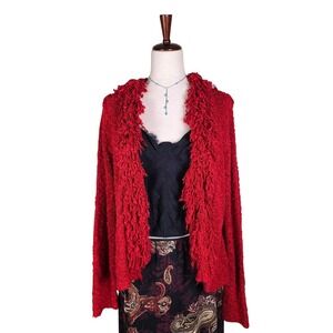 Y2K Shaggy Trim Open Sweater Whimsigoth Boho‎ Grunge Whimsical 90s XL Fairy VTG